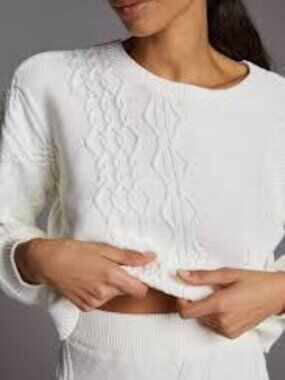 NWOT Maeve Ivory Cable-Knit Crewneck Sweater